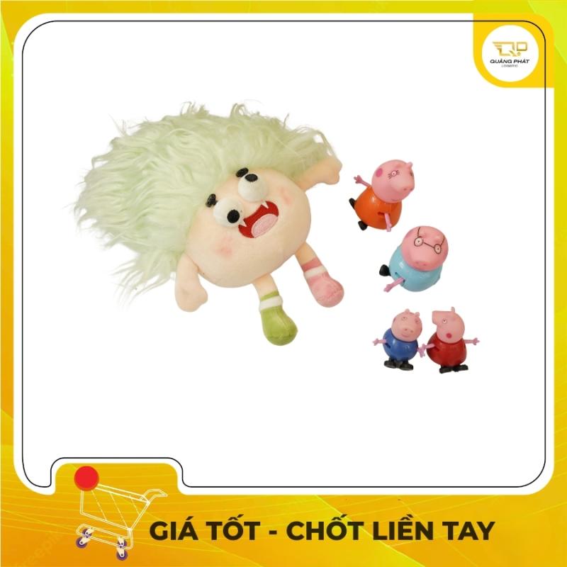 Combo Đồ Chơi 2 Món: 1 Móc Khóa Thú Bông Tóc Xù Độc Lạ Tinh Nghịch + 1 Bộ 4 Tượng Nhựa Heo Peppa Pig Mini Có Khớp Cho Bé